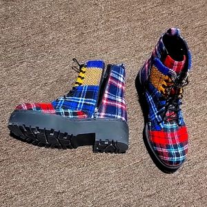 NEW Jeffrey Campbell Plaid Platform Combat Boots